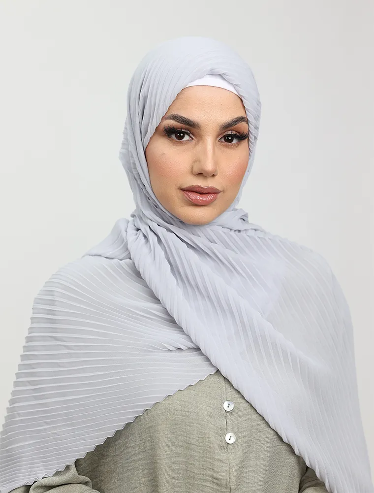 Silver Pleated Chiffon Hijab